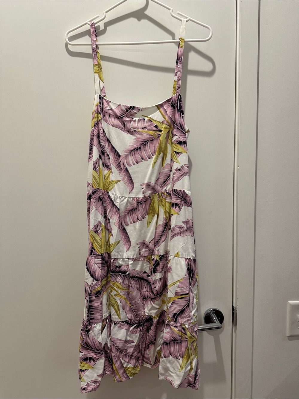 LOFT Tropical Print Spaghetti Strap mini  Dress - White, Lilac & Olive